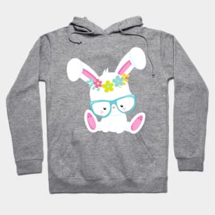 Hipster Bunny, Bunny With Glasses, Rabbit, Flowers Hoodie